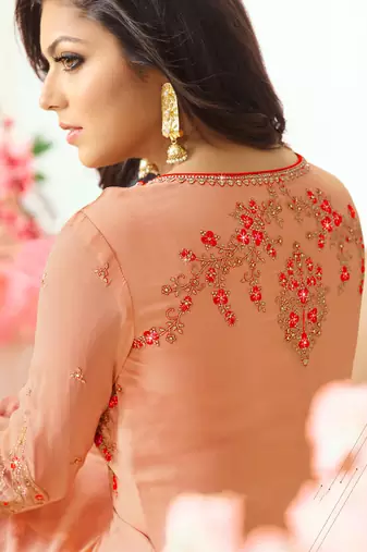Peach georgette semi stitched wedding anarkali suit