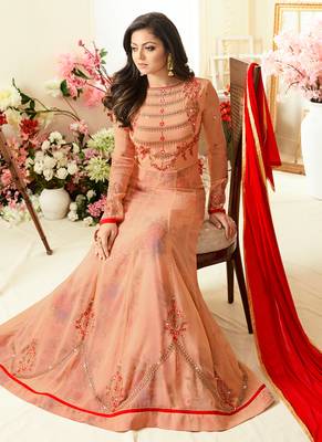 Peach georgette semi stitched wedding anarkali suit 3