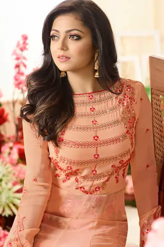 Peach georgette semi stitched wedding anarkali suit
