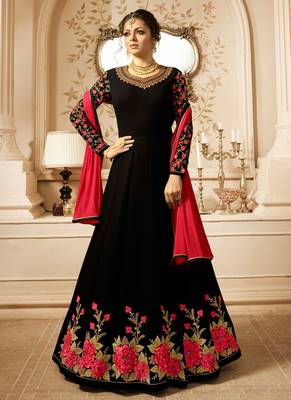Black georgette semi stitched wedding anarkali churidar suit 1