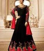 Black georgette semi stitched wedding anarkali churidar suit