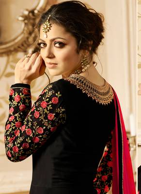 Black georgette semi stitched wedding anarkali churidar suit 2