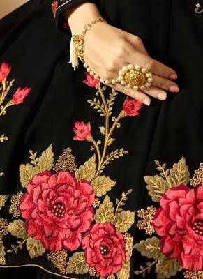 Black georgette semi stitched wedding anarkali churidar suit 3