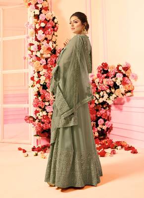 Green georgette semi stitched wedding anarkali churidar 2