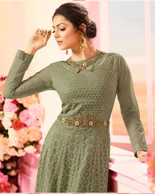 Green georgette semi stitched wedding anarkali churidar 3