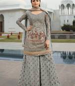 Grey net semi stitched wedding palazzo salwar kameez