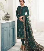 Teal green upada silk semi stitched wedding straight cut salwar suit