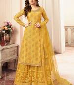 Yellow dola jacquard semi stitched wedding sharara salwar kameez