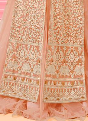 Pink & peach net semi stitched wedding lakhnavi lehenga dress 3