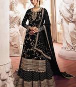 Black georgette semi stitched wedding sharara kameez