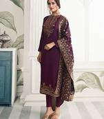 Wine upada silk semi stitched wedding straight cut salwar suit