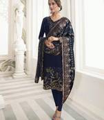 Blue upada silk semi stitched wedding straight cut salwar suit