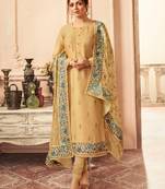 Beige silk semi stitched wedding churidar salwar kameez