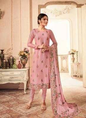 Pink silk semi stitched wedding churidar salwar kameez 1