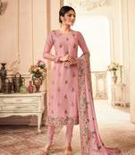 Pink silk semi stitched wedding churidar salwar kameez