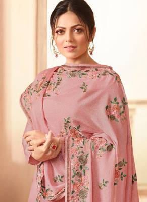 Pink silk semi stitched wedding churidar salwar kameez 2