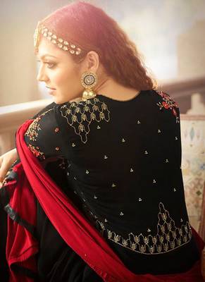 Black georgette semi stitched wedding anarkali suit 2