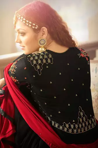 Black georgette semi stitched wedding anarkali suit
