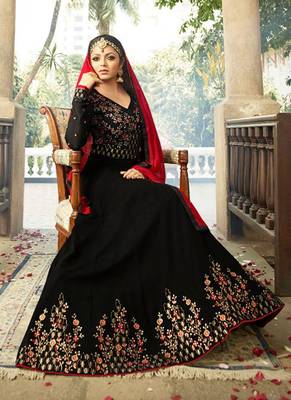 Black georgette semi stitched wedding anarkali suit 3