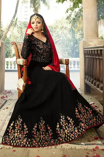 Black georgette semi stitched wedding anarkali suit