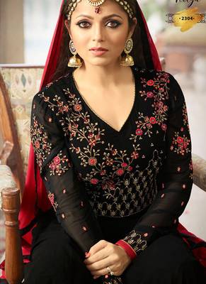 Black georgette semi stitched wedding anarkali suit 4