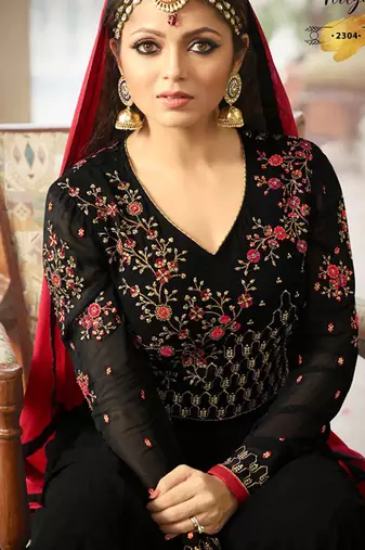 Black georgette semi stitched wedding anarkali suit