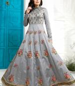 Grey silk semi stitched wedding anarkali suit