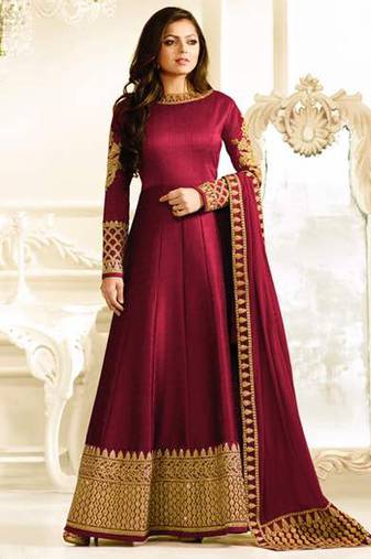 Mushroom Anarkali style Anarkali Semi-Stitched Salwar Kameez