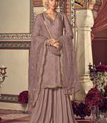 Mauve georgette semi stitched wedding sharara salwar suit