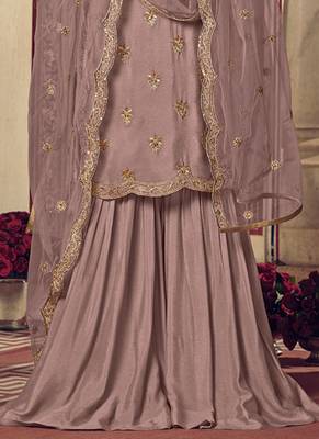 Mauve georgette semi stitched wedding sharara salwar suit 3