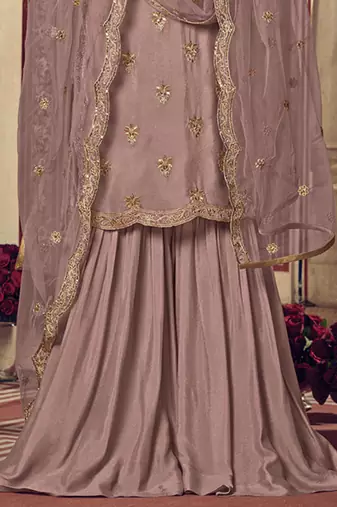 Mauve georgette semi stitched wedding sharara salwar suit