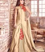 Beige silk semi stitched party skirt kameez