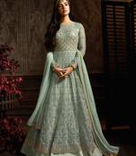 Green net semi stitched floor length anarkali churidar