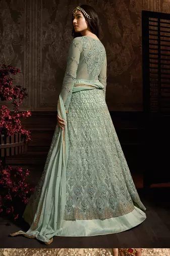Green net semi stitched floor length anarkali churidar
