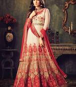 Cream georgette semi stitched wedding floor length anarkali