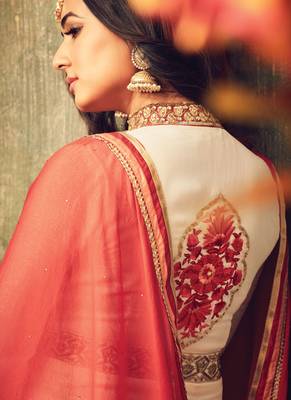 Cream georgette semi stitched wedding floor length anarkali 2