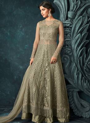 Green net semi stitched wedding pakistani suit 1