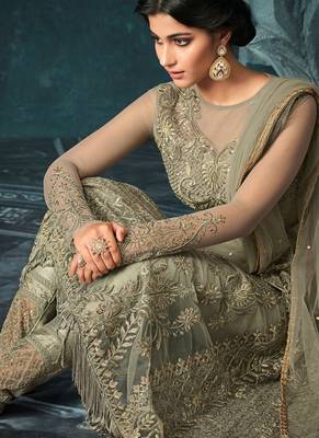 Green net semi stitched wedding pakistani suit 3