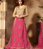 Pink net, georgette semi stitched party three piece gown