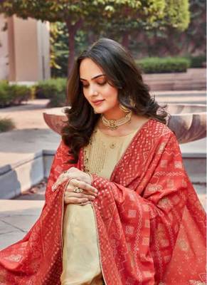 Beige upada silk semi stitched party palazzo salwar kameez 2