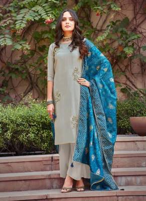 Grey upada silk semi stitched party palazzo salwar kameez 1