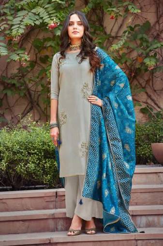 Grey upada silk semi stitched party palazzo salwar kameez