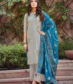 Grey upada silk semi stitched party palazzo salwar kameez