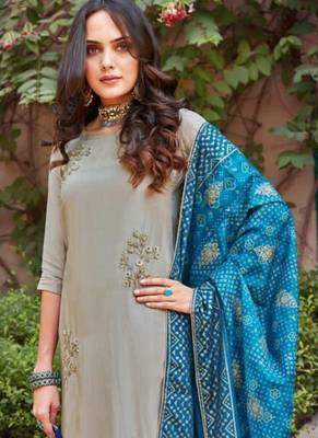 Grey upada silk semi stitched party palazzo salwar kameez 2