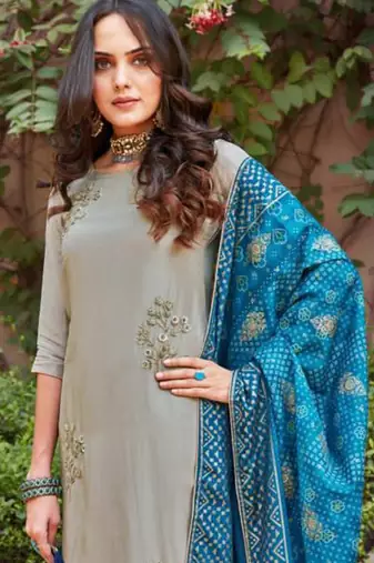 Grey upada silk semi stitched party palazzo salwar kameez