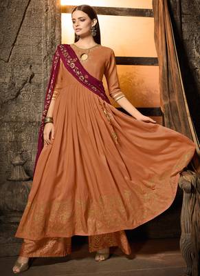 Orange muslin semi stitched party palazzo anarkali 1