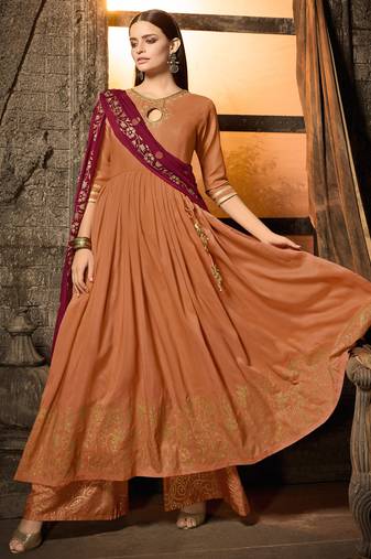 Orange muslin semi stitched party palazzo anarkali