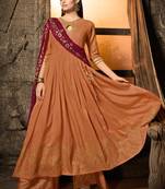 Orange muslin semi stitched party palazzo anarkali