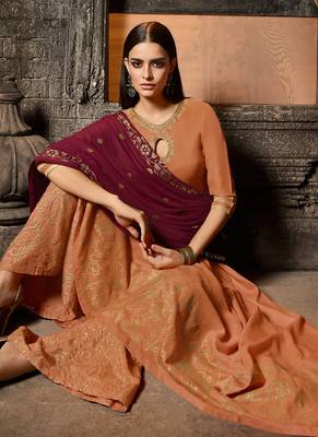 Orange muslin semi stitched party palazzo anarkali 2