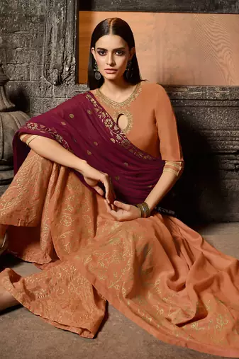 Orange muslin semi stitched party palazzo anarkali